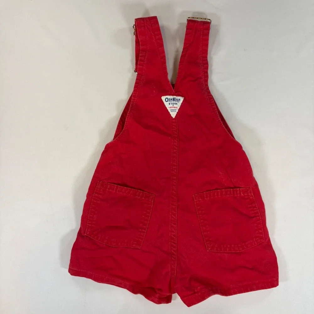 Vtg OshKosh B'gosh Red Cotton Vestbak Shortalls Overalls Made in USA Kids Size 6